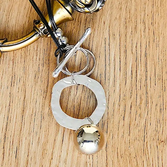 Vintage Boho Geometric Silver Necklace, Hammered, Spherical, Drop Ball, Ethnic - Picture 5 of 7